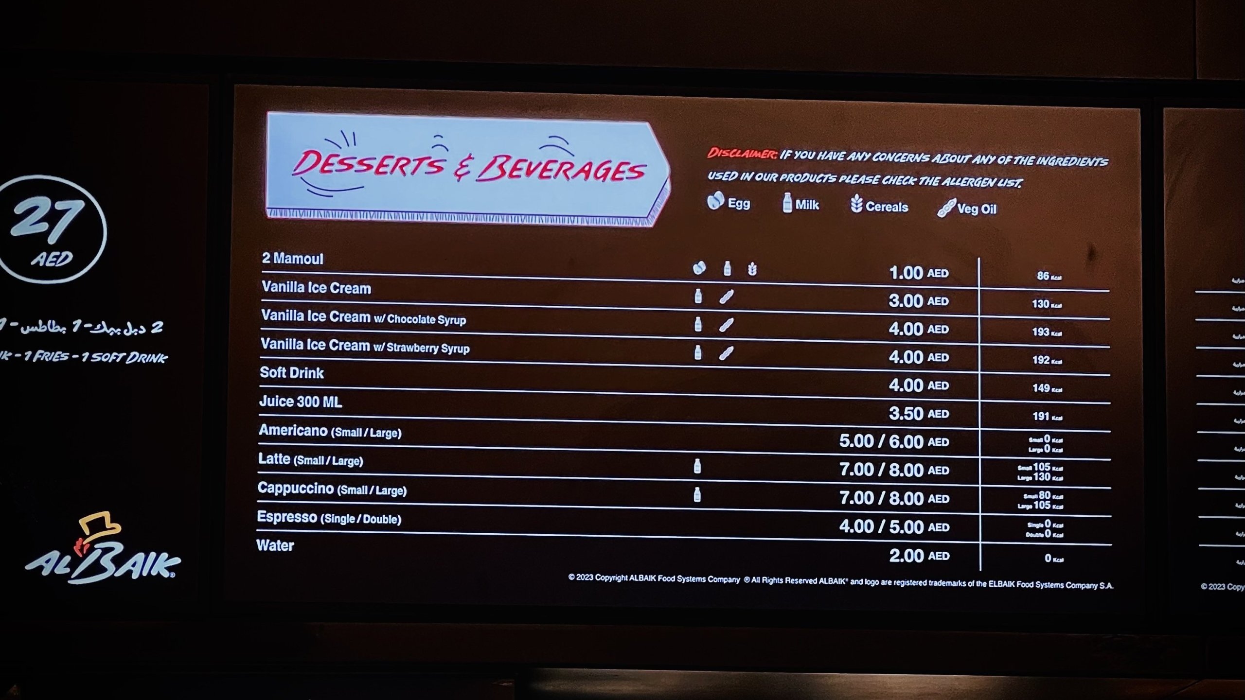 AL Baik Dubai Menu and prices