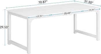 LITTLE TREE 70.9 Inch Large Dining Table Rectangular Kitchen Furniture for 6 to 8 People, White